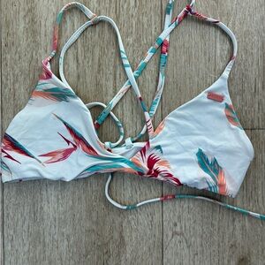 Roxy Women's Tropical Print Bikini Top - White and Coral